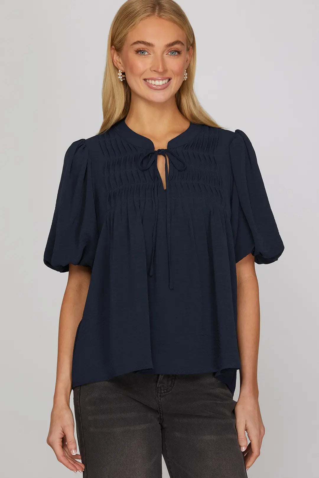 Pintuck Puff Sleeve Top
