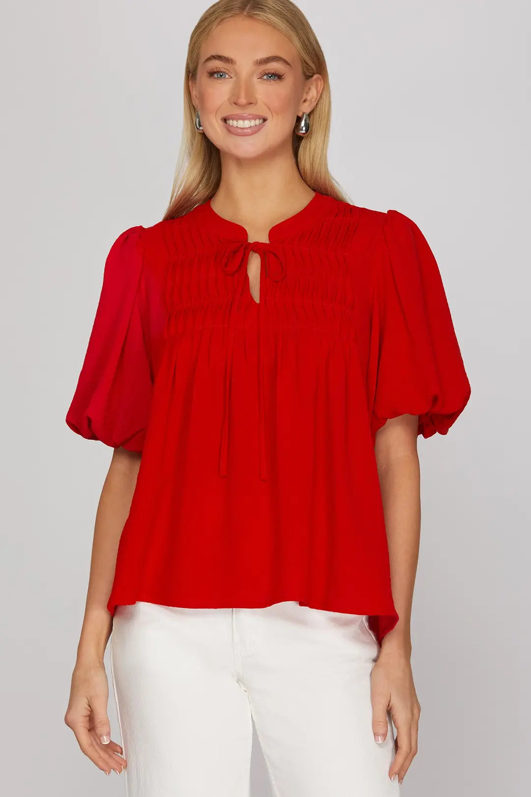 Pintuck Puff Sleeve Top
