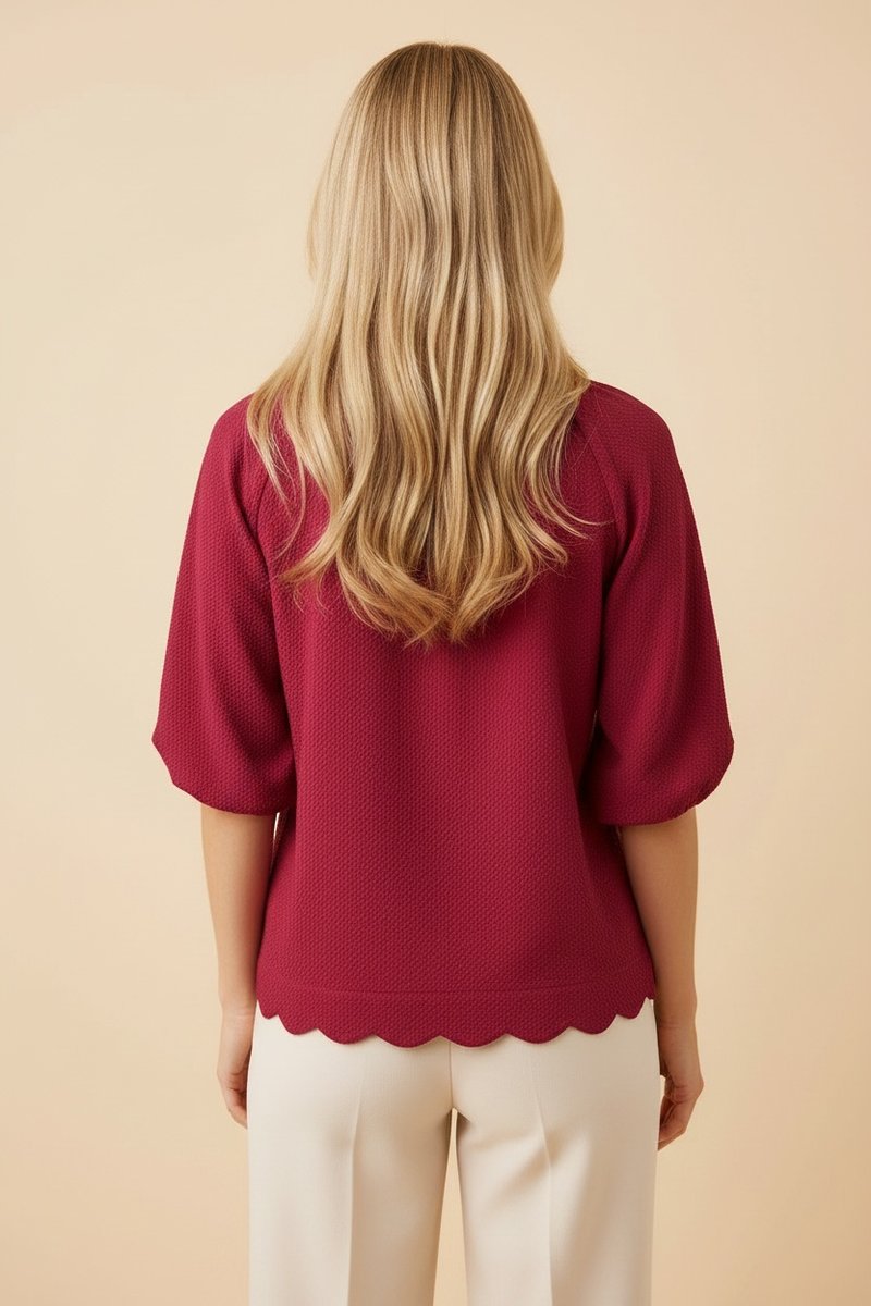 Curvy Seersucker Scalloped Top