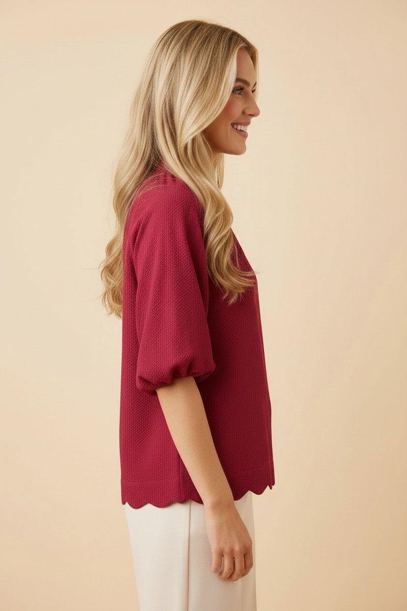 Curvy Seersucker Scalloped Top