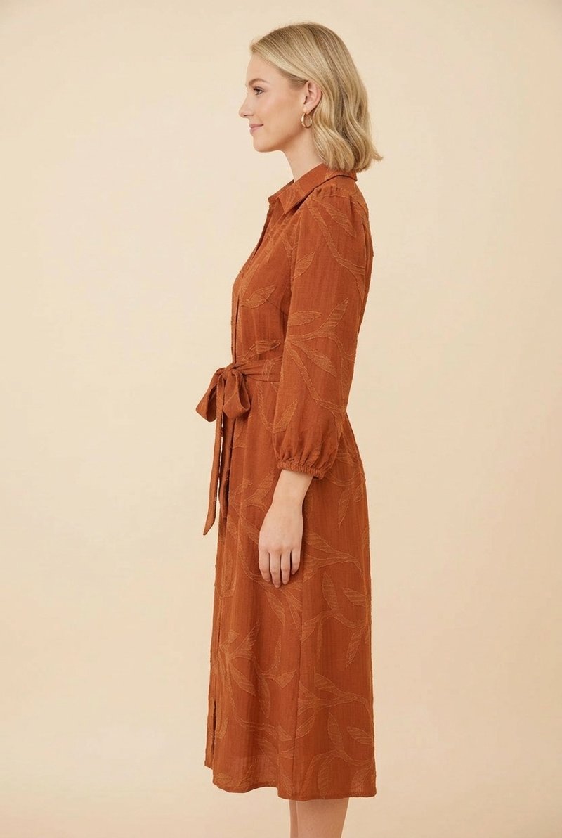 Curvy Rosewood Belted Midi Dress