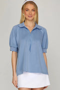 Scalloped Edge Half Zip Top