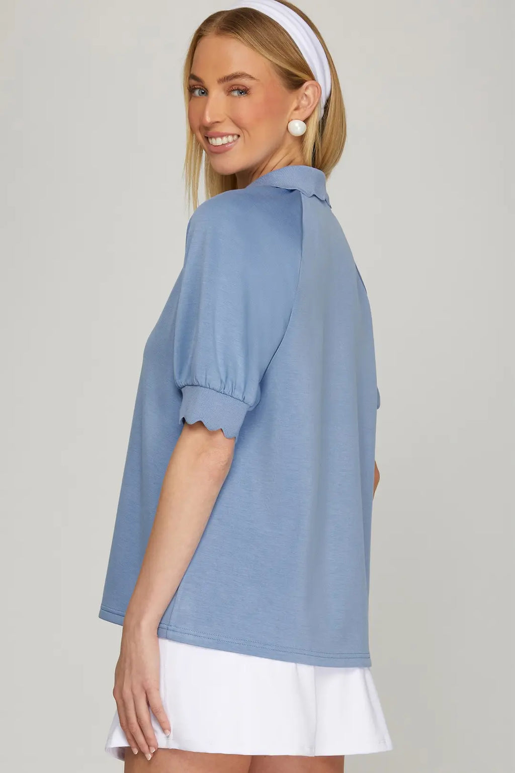 Scalloped Edge Half Zip Top