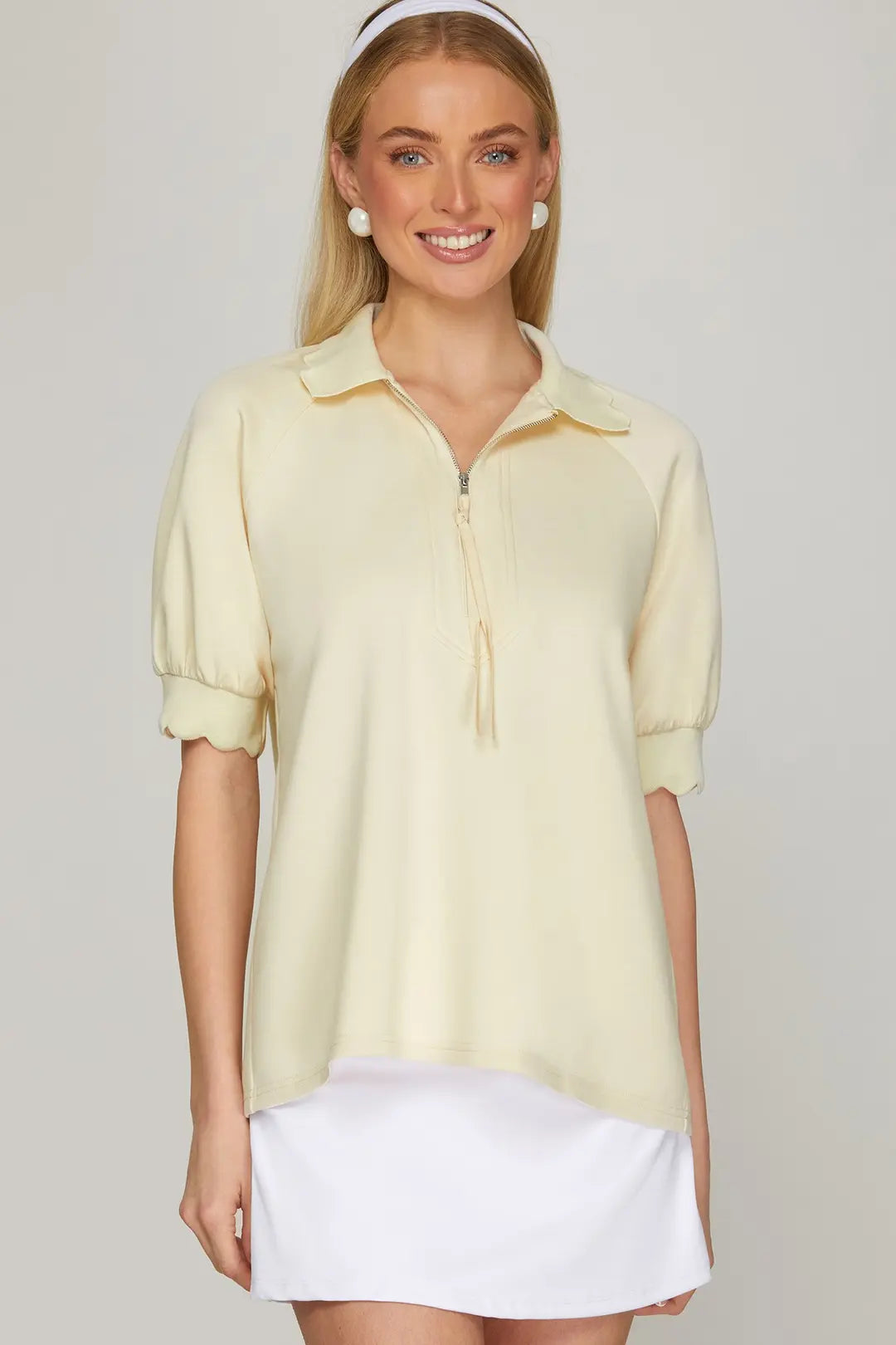 Scalloped Edge Half Zip Top