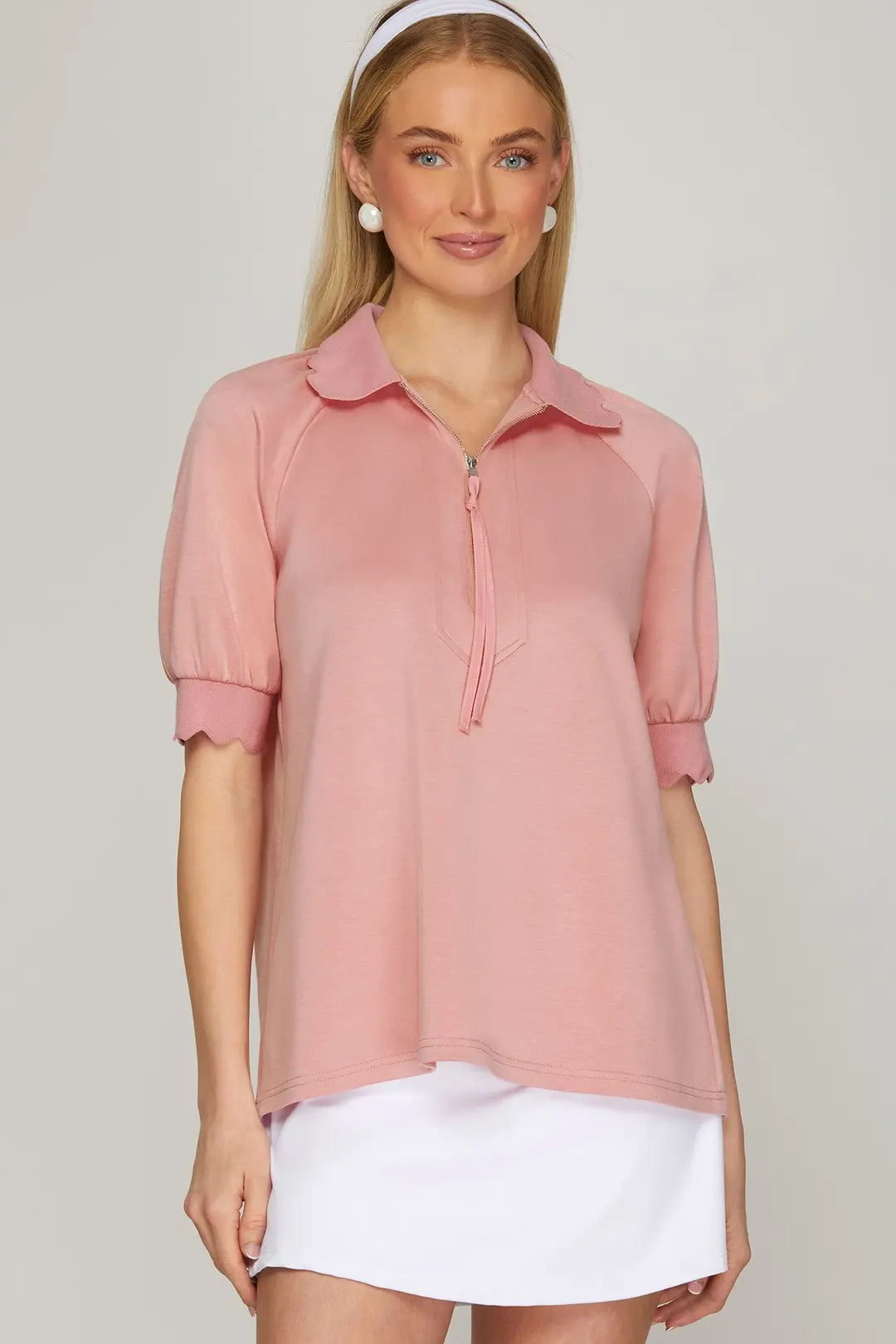 Scalloped Edge Half Zip Top
